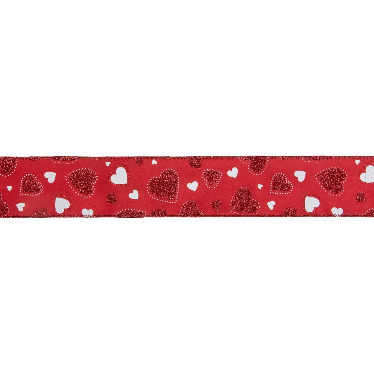 2.5" x 10yd. Glitter Hearts Valentine's Day Wired Craft Ribbon